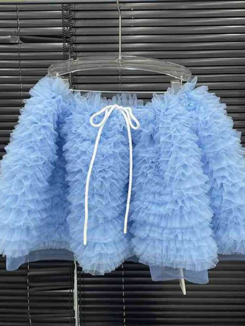Blue Ruffled Tulle Mini Shorts